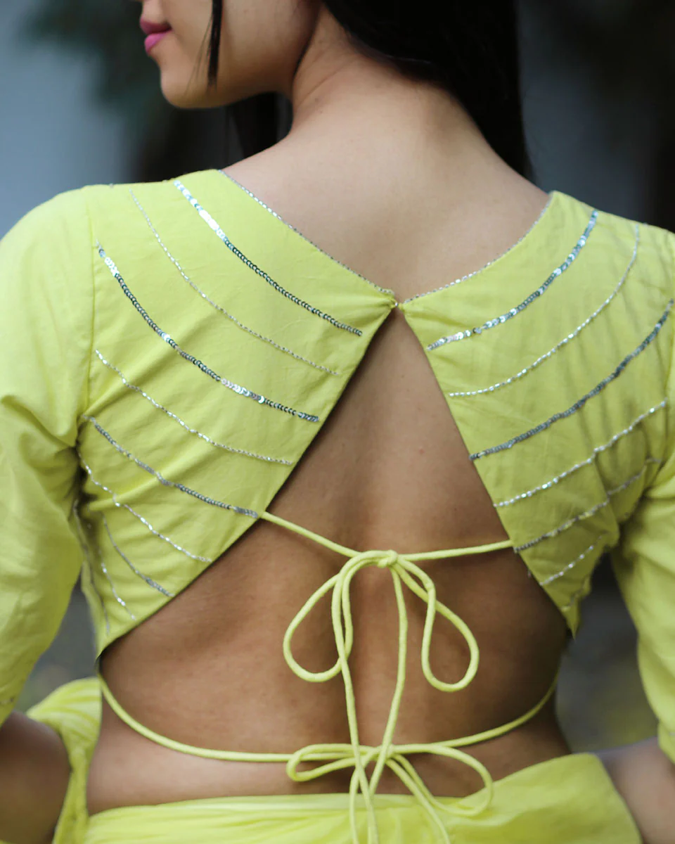 Heer Lime Green Mulmul Cotton Blouse - Jugnoo - Image 3