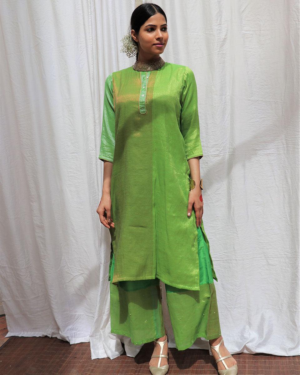 Heera Handwoven Cotton Zari Kurta Set - Zari - Image 4