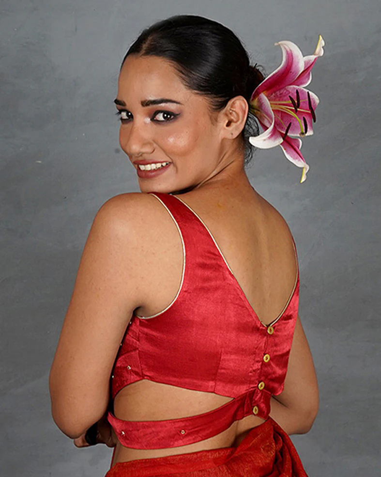 Hold Glow Red Mashru Silk Blouse - TARA - Image 4