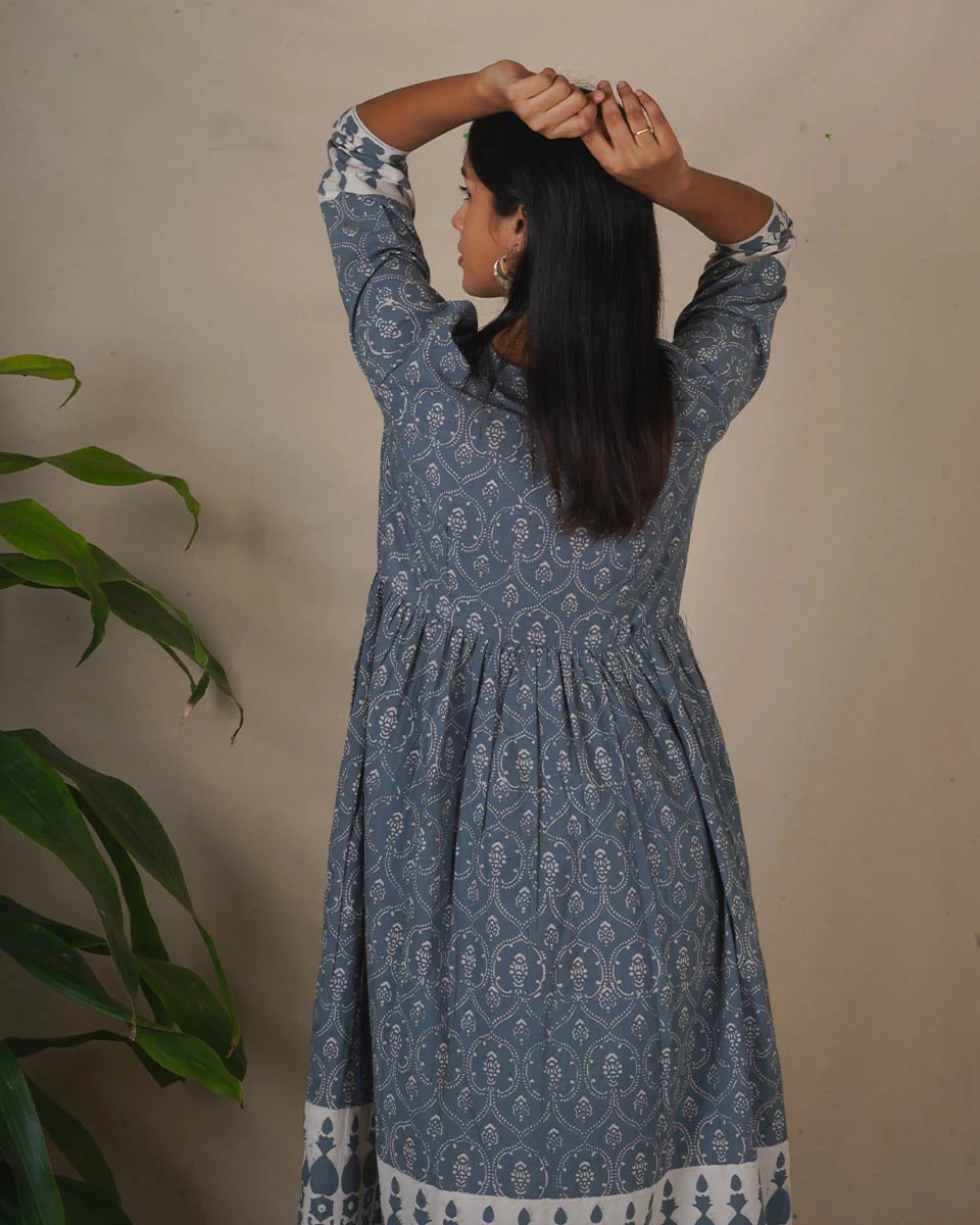 Hollow Dusk Grey Block Printed Kurta Set - BMS - Image 6