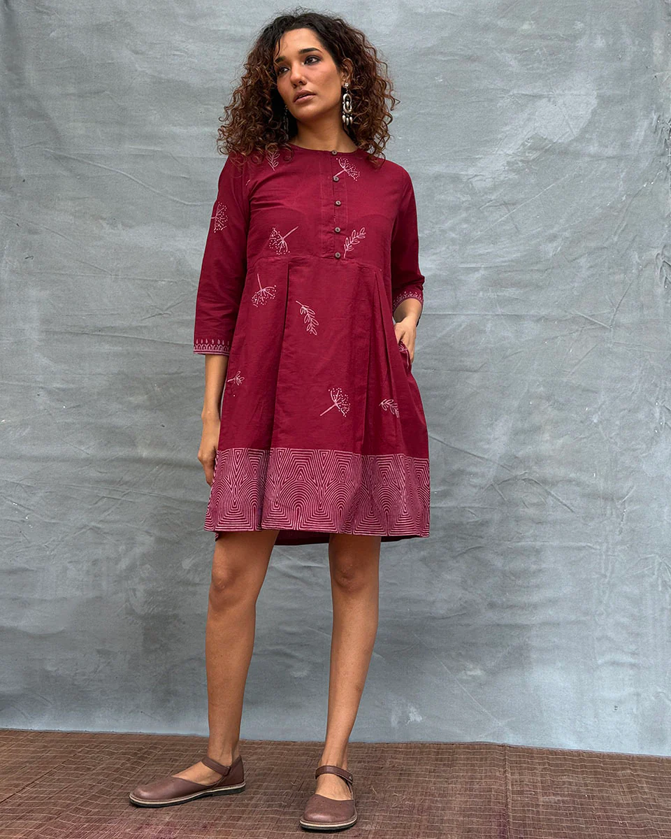 Honeydew Petals Blockprinted Cotton Dress - Image 7