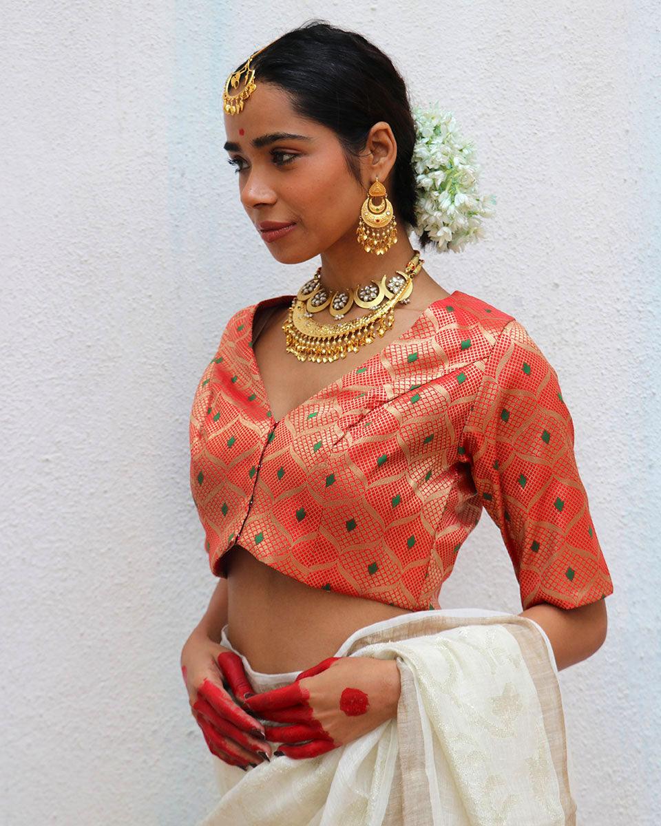 Idalia Red Brocade Blouse - Image 6