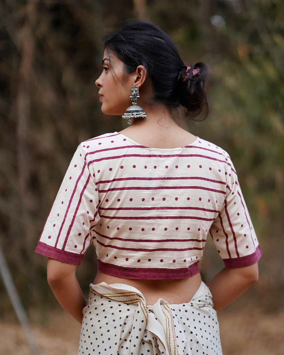 Inaaya Ivory Block Printed Cotton Blouse - WW - Image 4