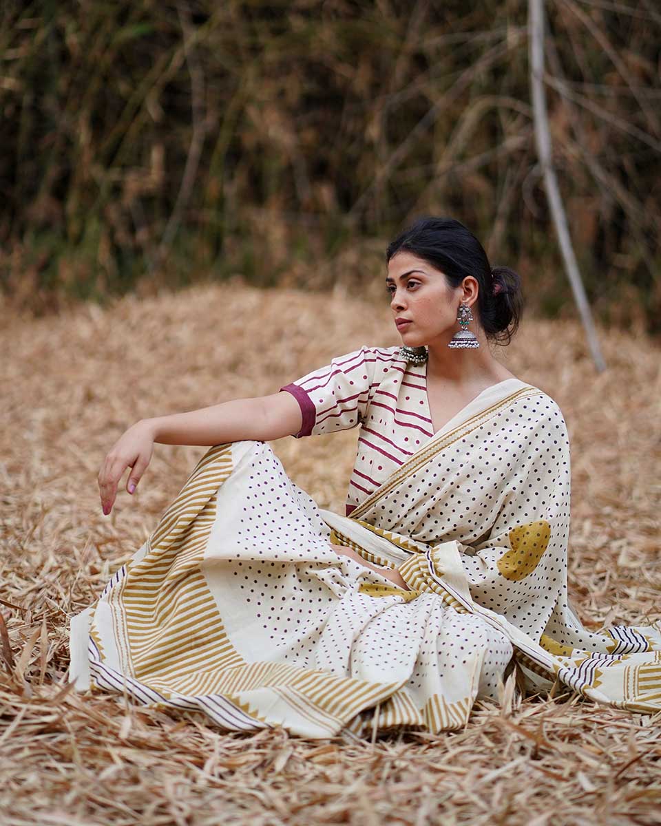 Inaaya Ivory Block Printed Cotton Blouse - WW - Image 5