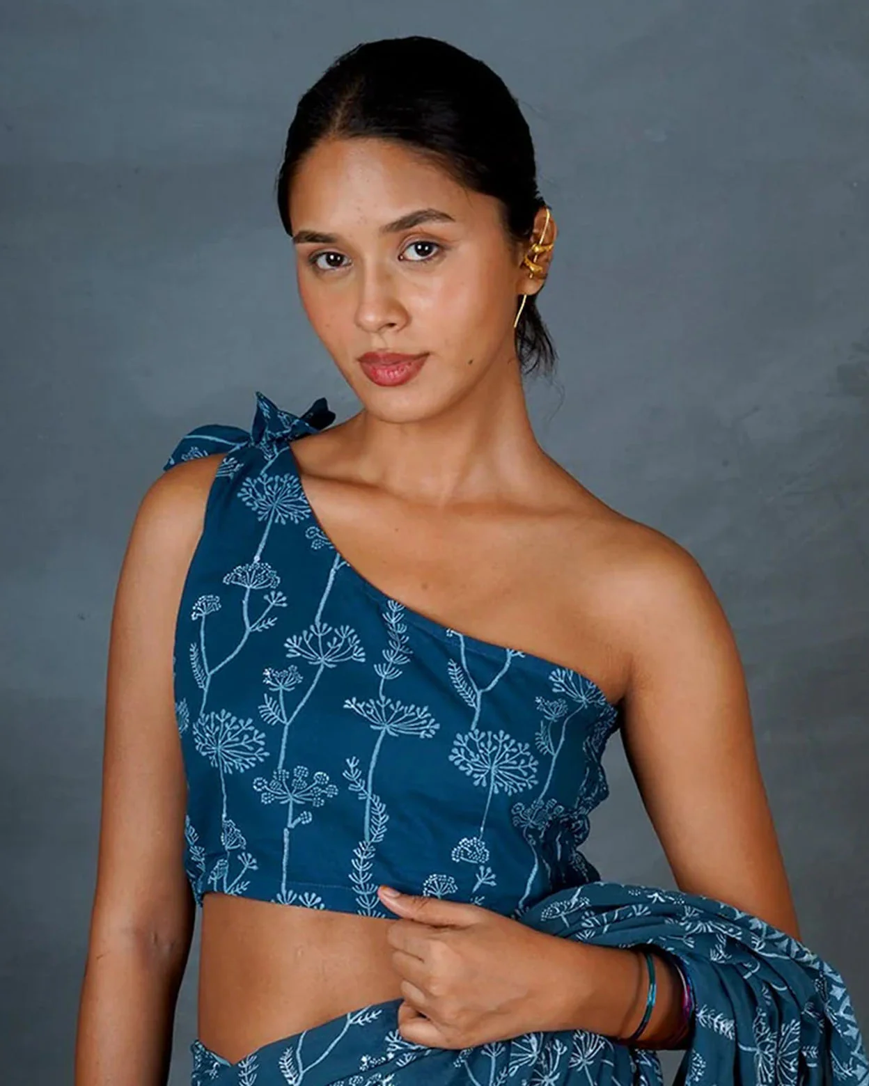 Inaya Teal Green Hand Block Printed Cotton Blouse-MYA