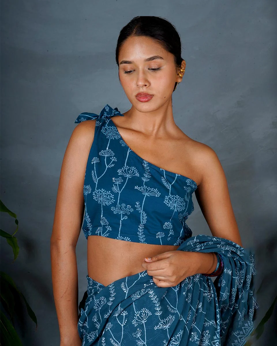 Inaya Teal Green Hand Block Printed Cotton Blouse-MYA - Image 2