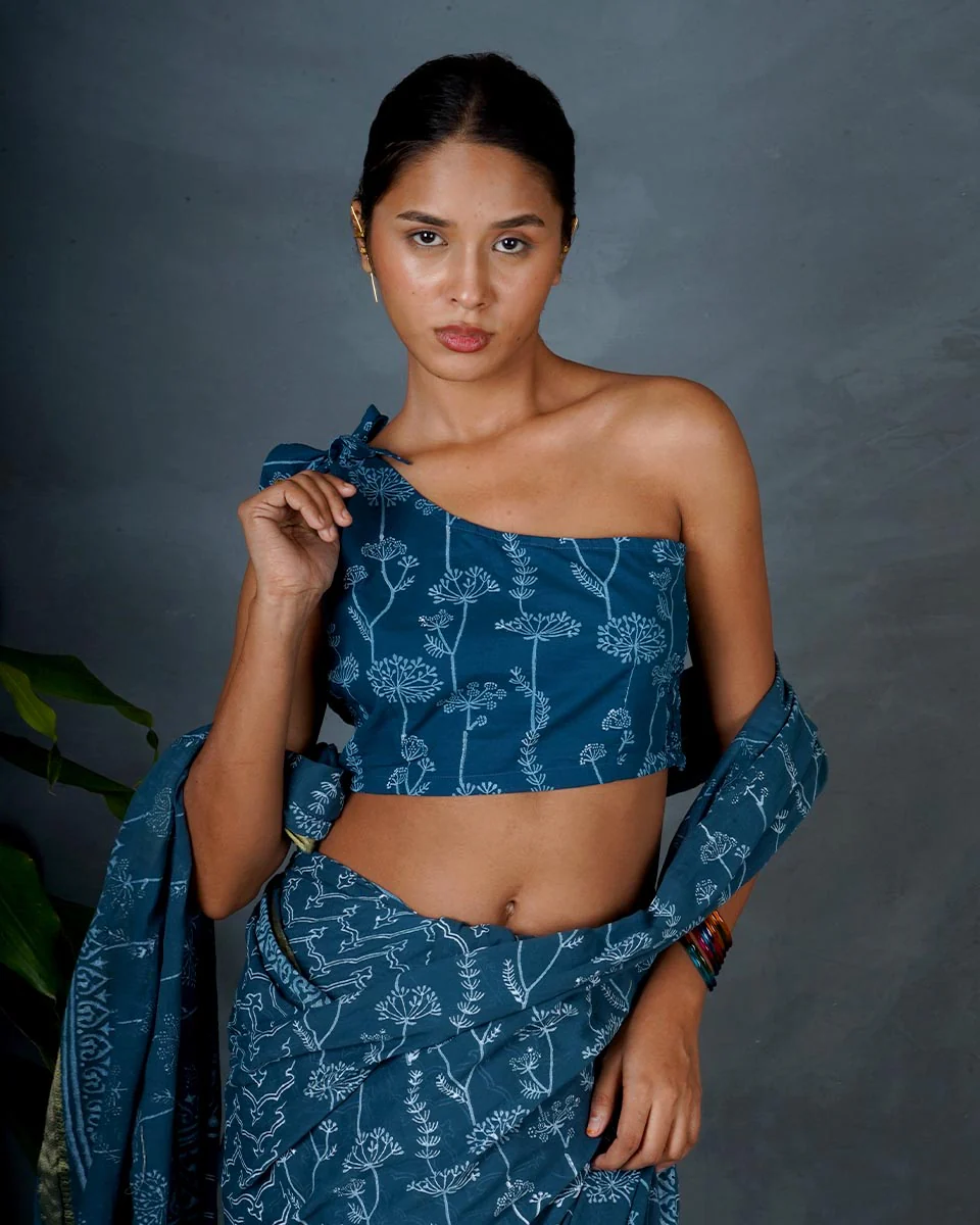 Inaya Teal Green Hand Block Printed Cotton Blouse-MYA - Image 6