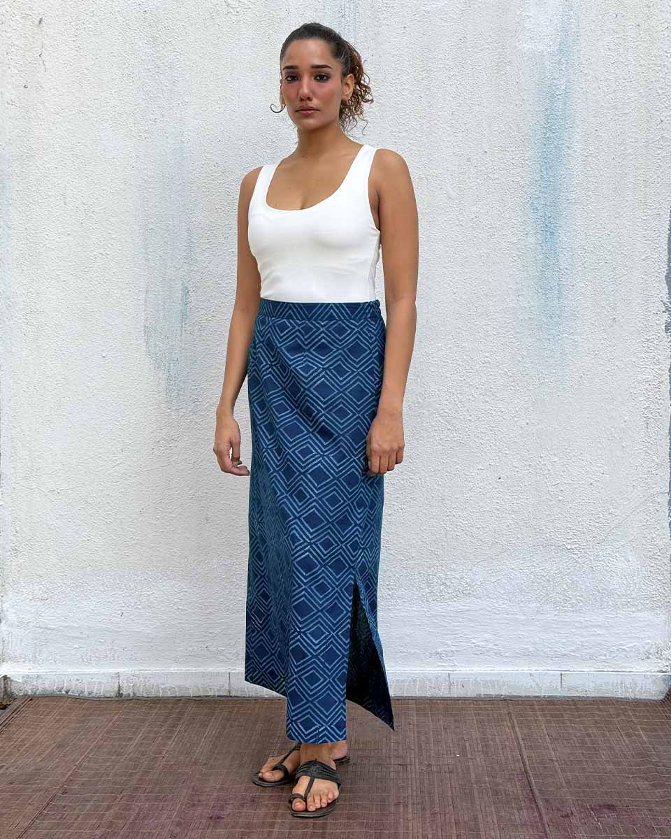 Indigo Bunting Blockprinted Cotton Skirt - Image 6