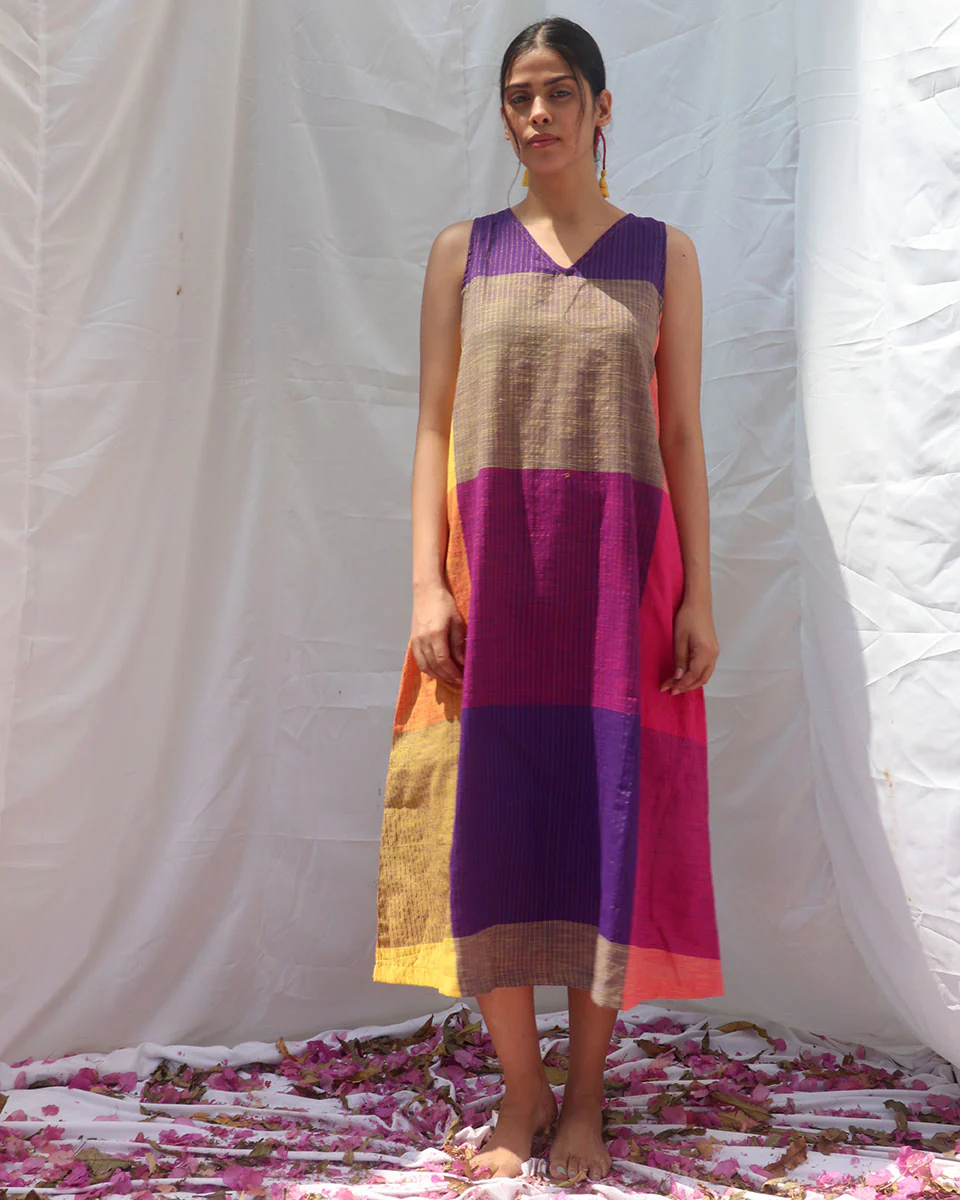 Indradhanush Handwoven Cotton Dress - RC - Image 6