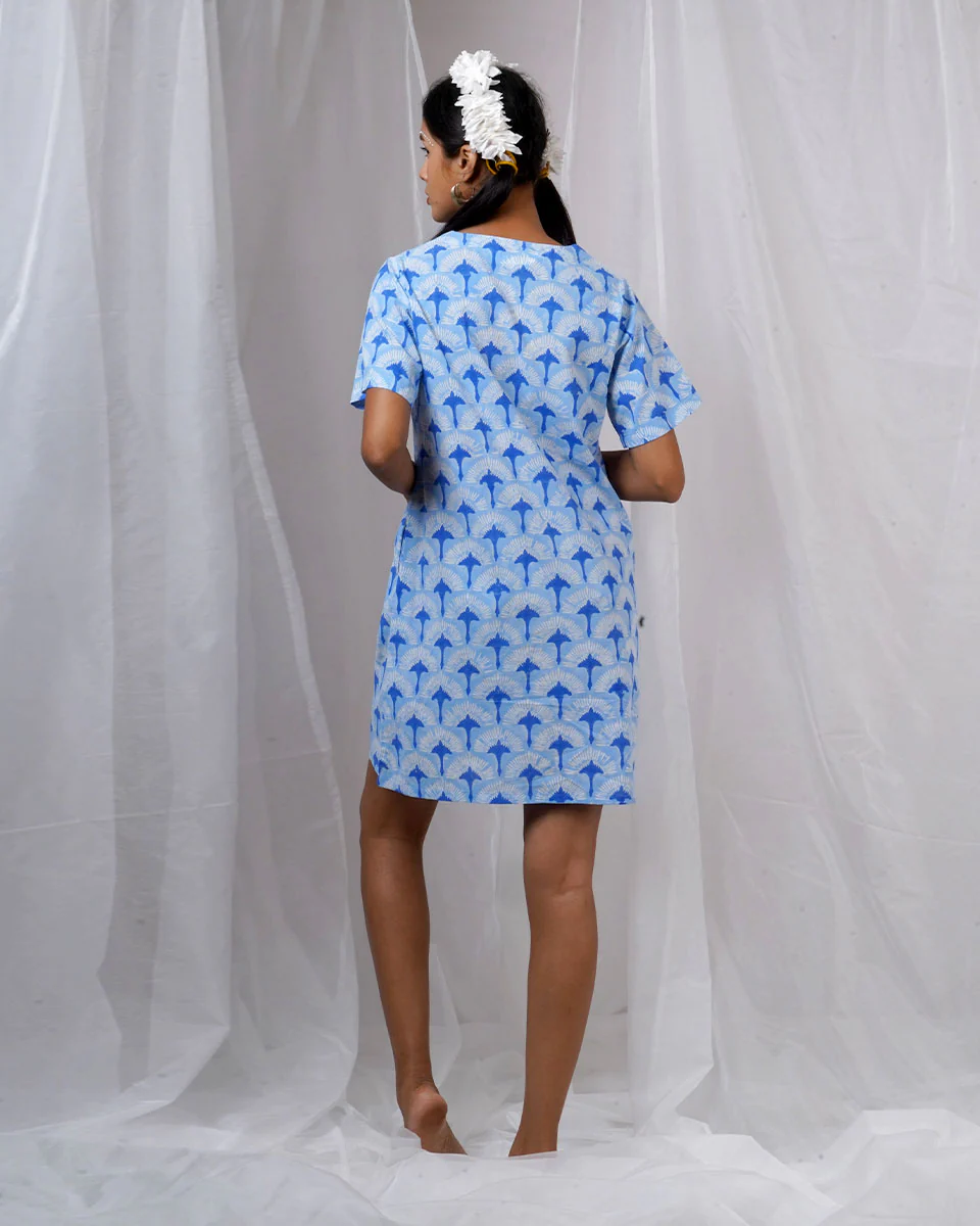 Ira Blue Hand Block Printed Dress-BAD - Image 12