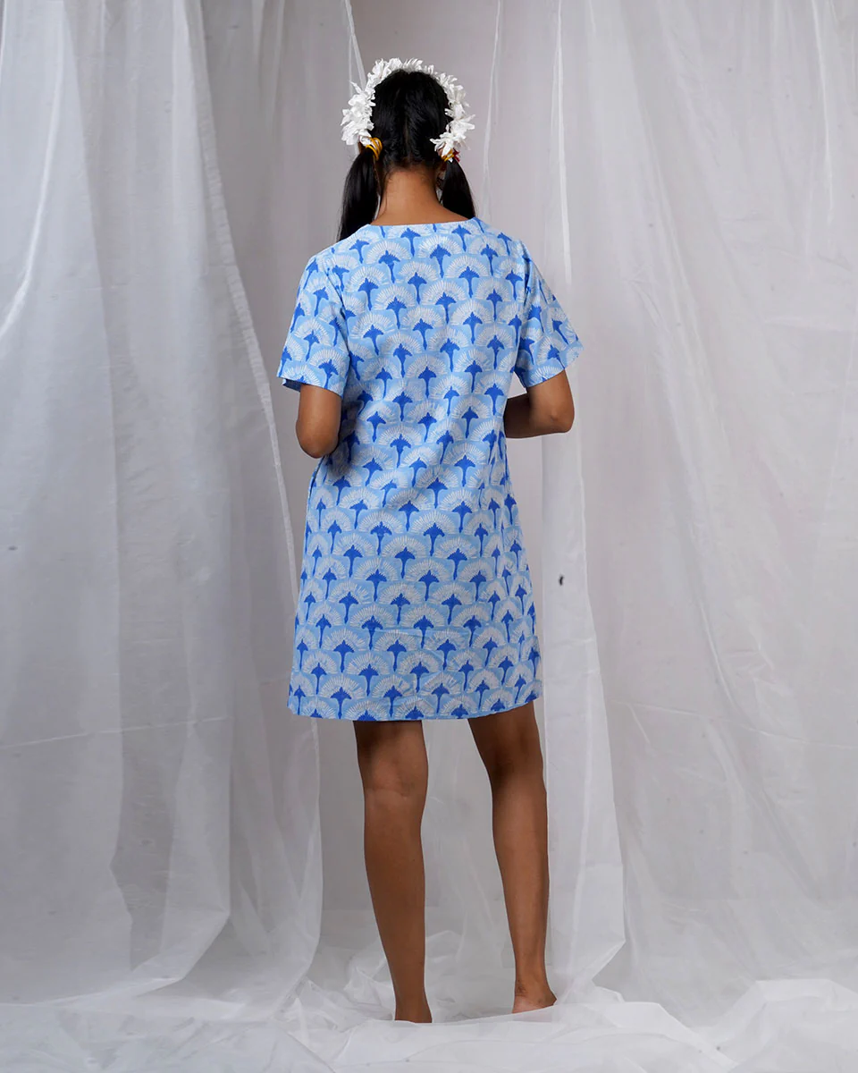Ira Blue Hand Block Printed Dress-BAD - Image 13