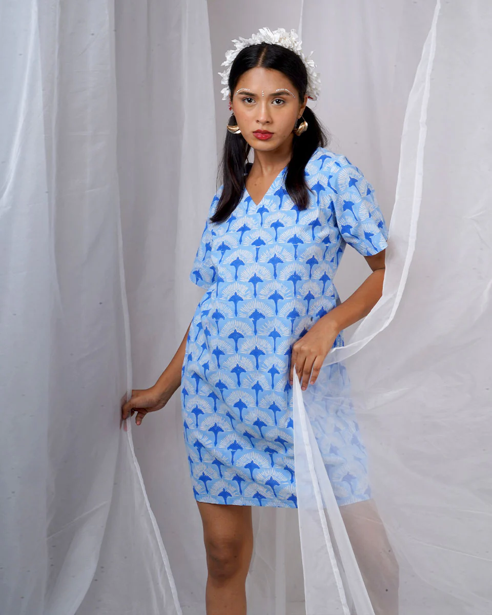 Ira Blue Hand Block Printed Dress-BAD - Image 5
