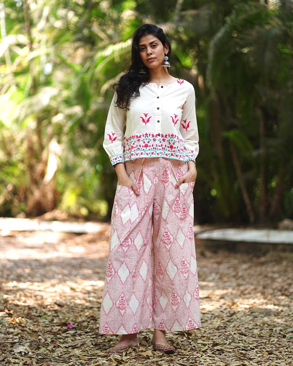 Irisâ€™ Innocence Ivory Block Printed Blouse - MMG - Image 2