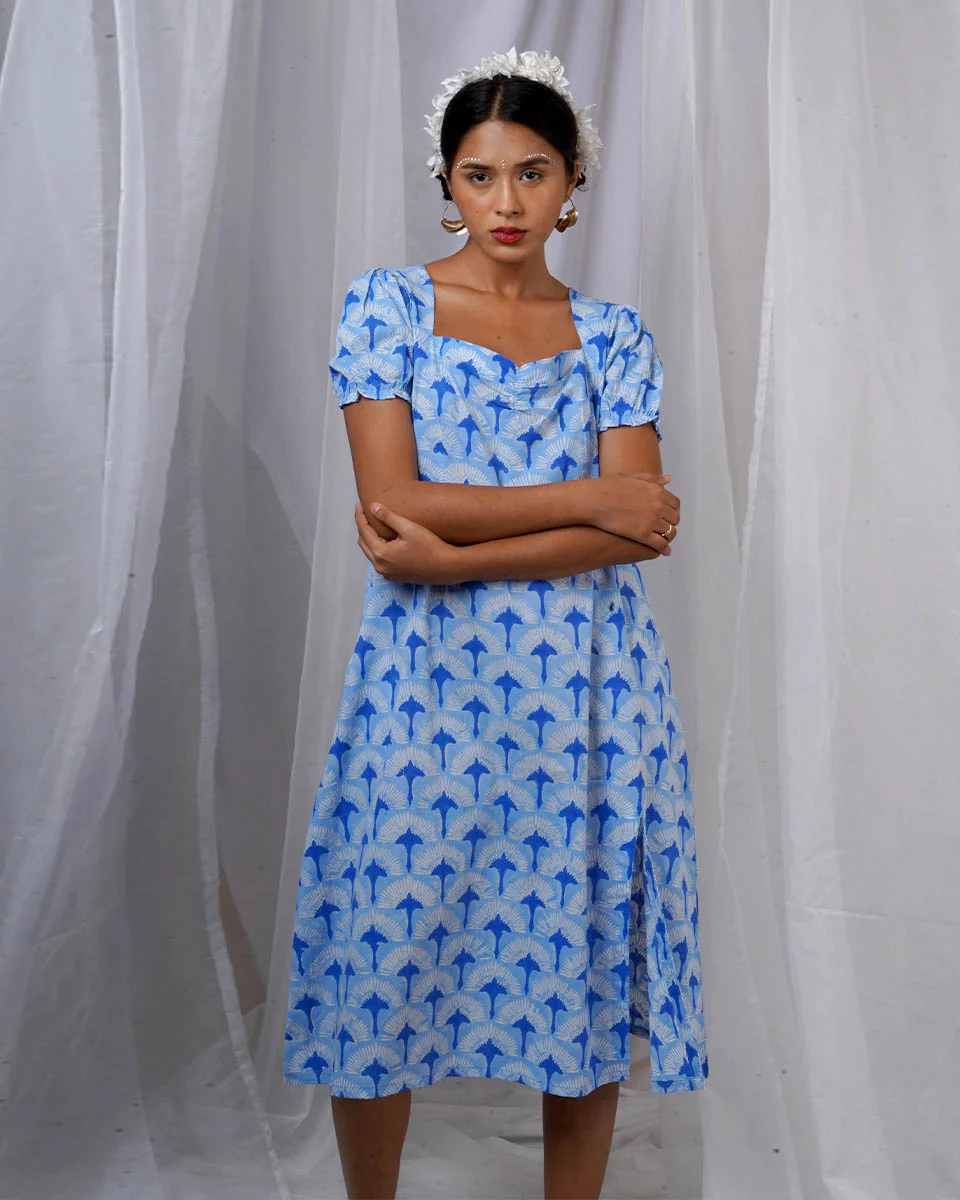 Ishani Blue Hand Block Printed Dress-BAD - Image 10