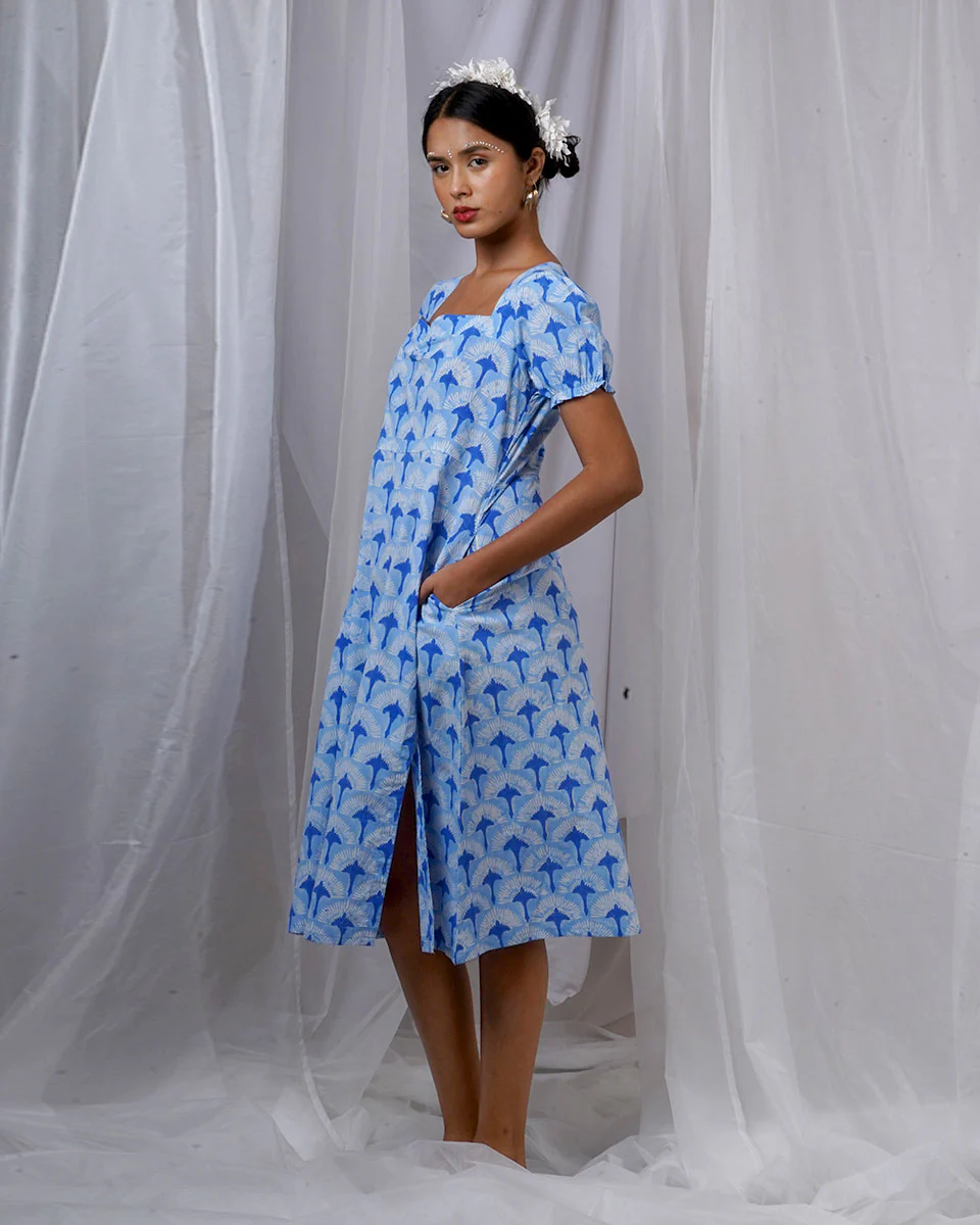 Ishani Blue Hand Block Printed Dress-BAD - Image 5