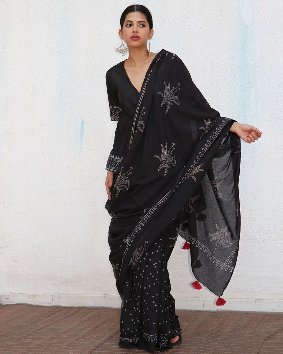 Isla Blockprinted Cotton Saree - NOMAD - Image 6
