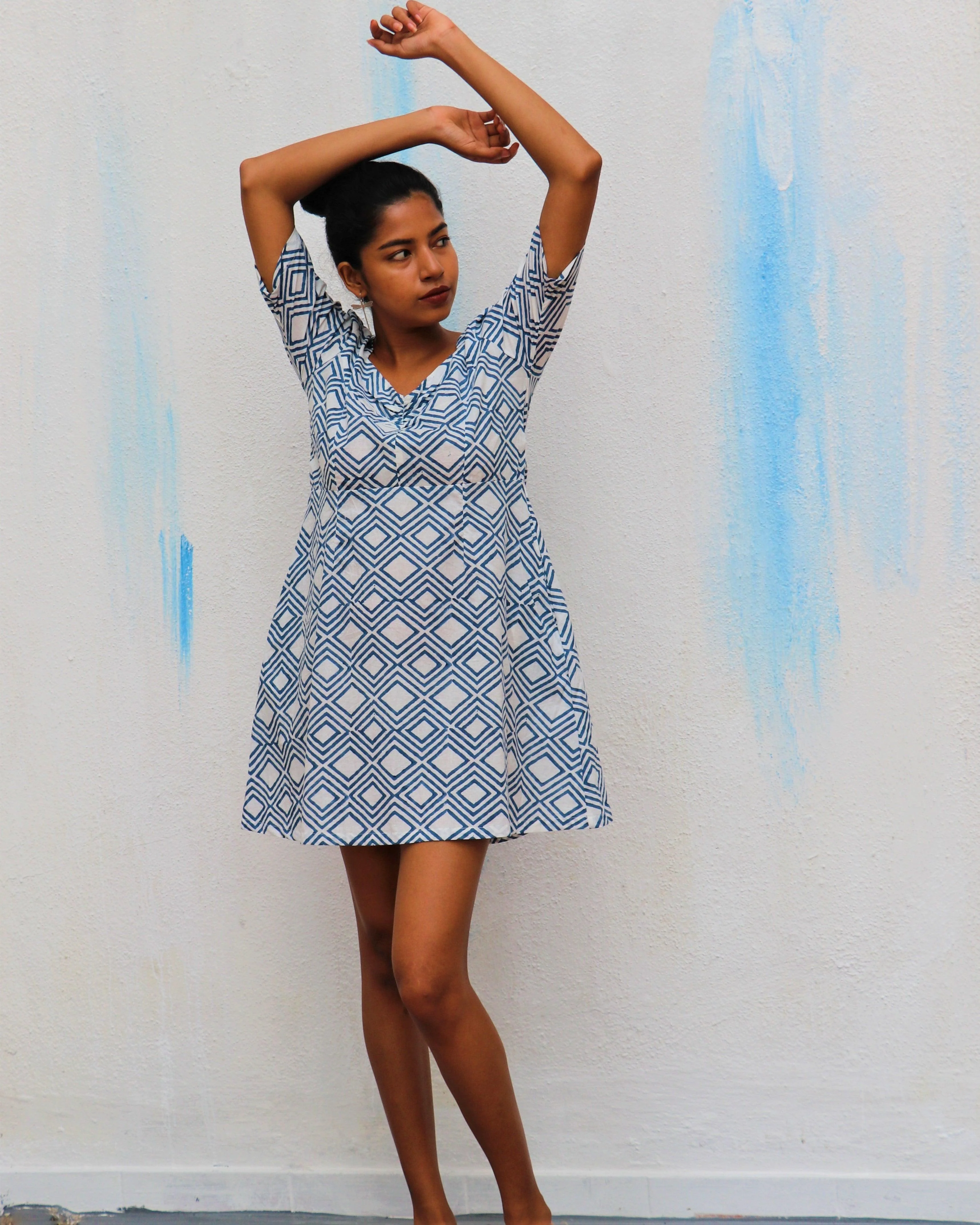Ivory Diamond Block Printed Cotton Dress - Wic - Image 5