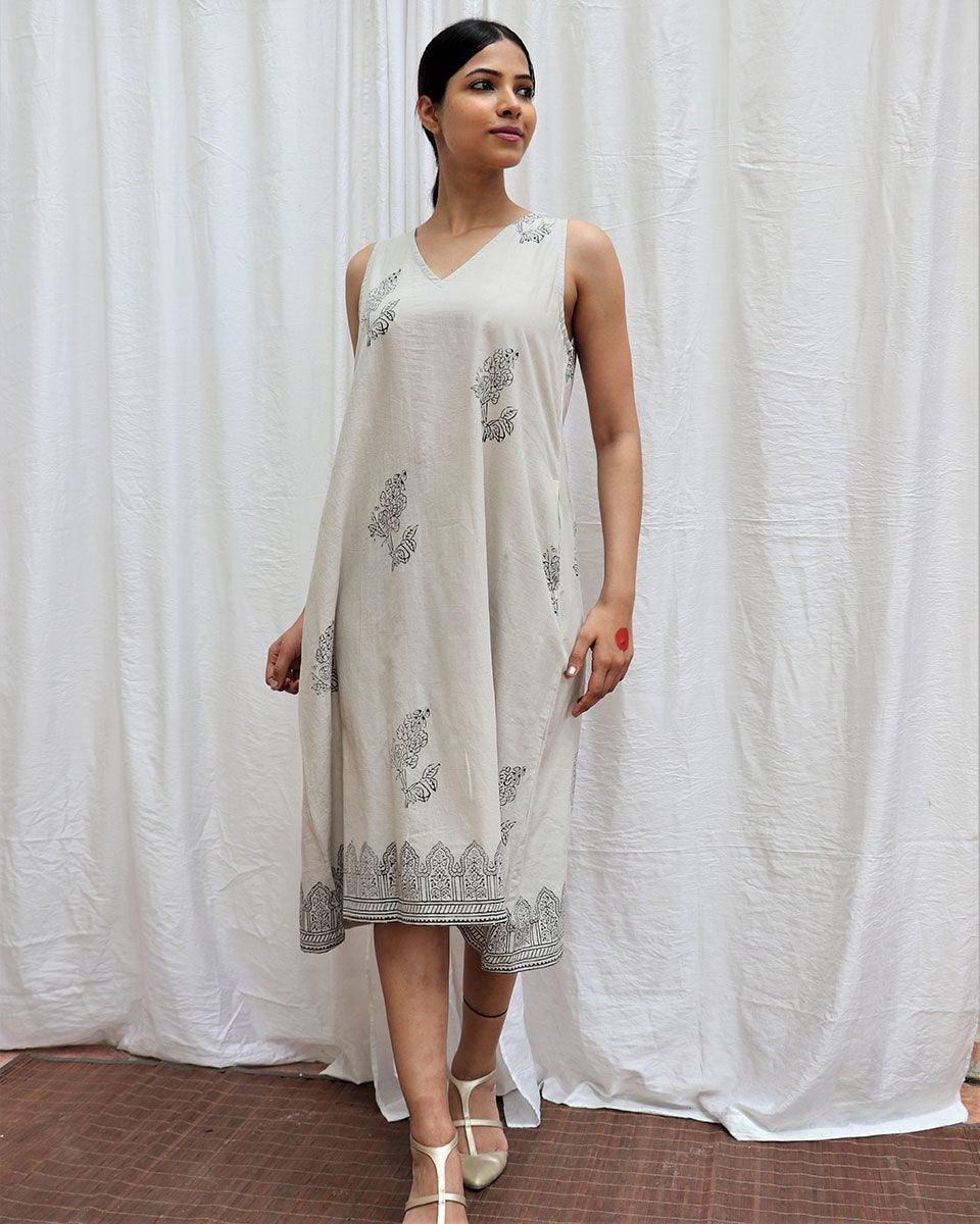 Ivory Mist Handblockprinted Cotton Dress-Sor - Image 4