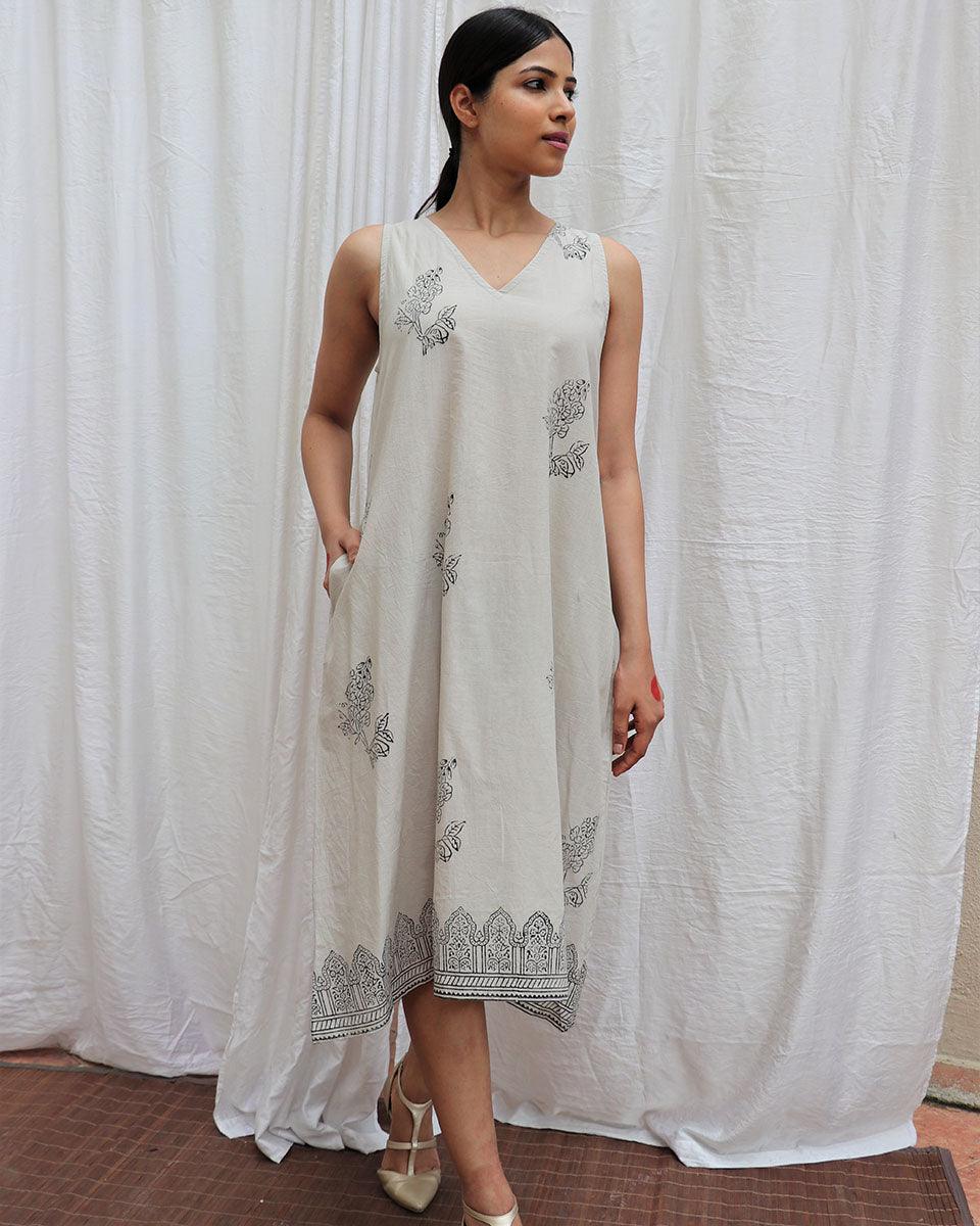 Ivory Mist Handblockprinted Cotton Dress-Sor - Image 6