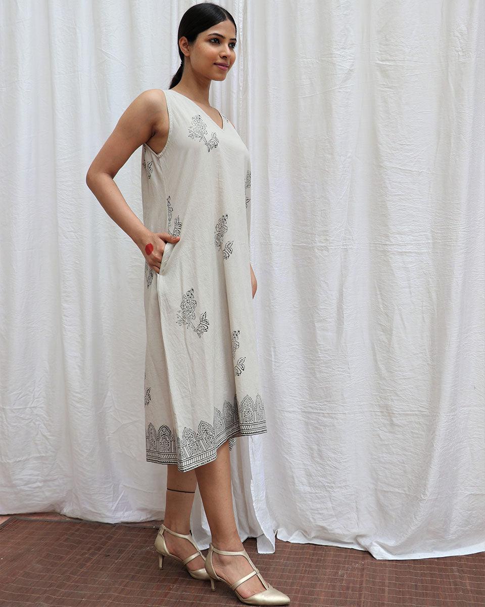 Ivory Mist Handblockprinted Cotton Dress-Sor - Image 7