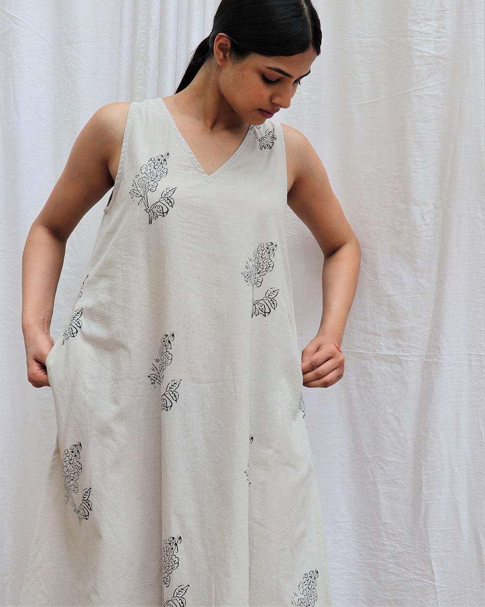 Ivory Mist Handblockprinted Cotton Dress-Sor - Image 9