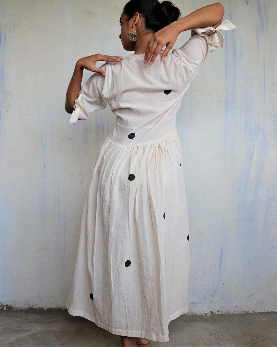 Ivory Pure Cotton Polka Dot Dress-Mono - Image 4