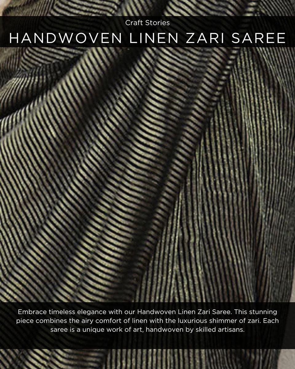 Jade Black Handwoven Linen Zari Saree - TOG - Image 3