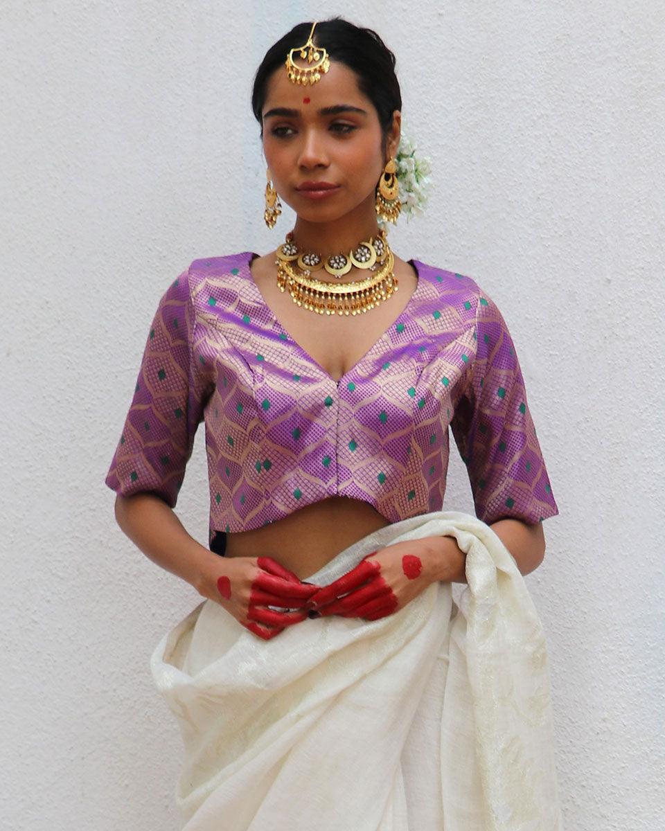 Jenive Purple Brocade Blouse - Image 2
