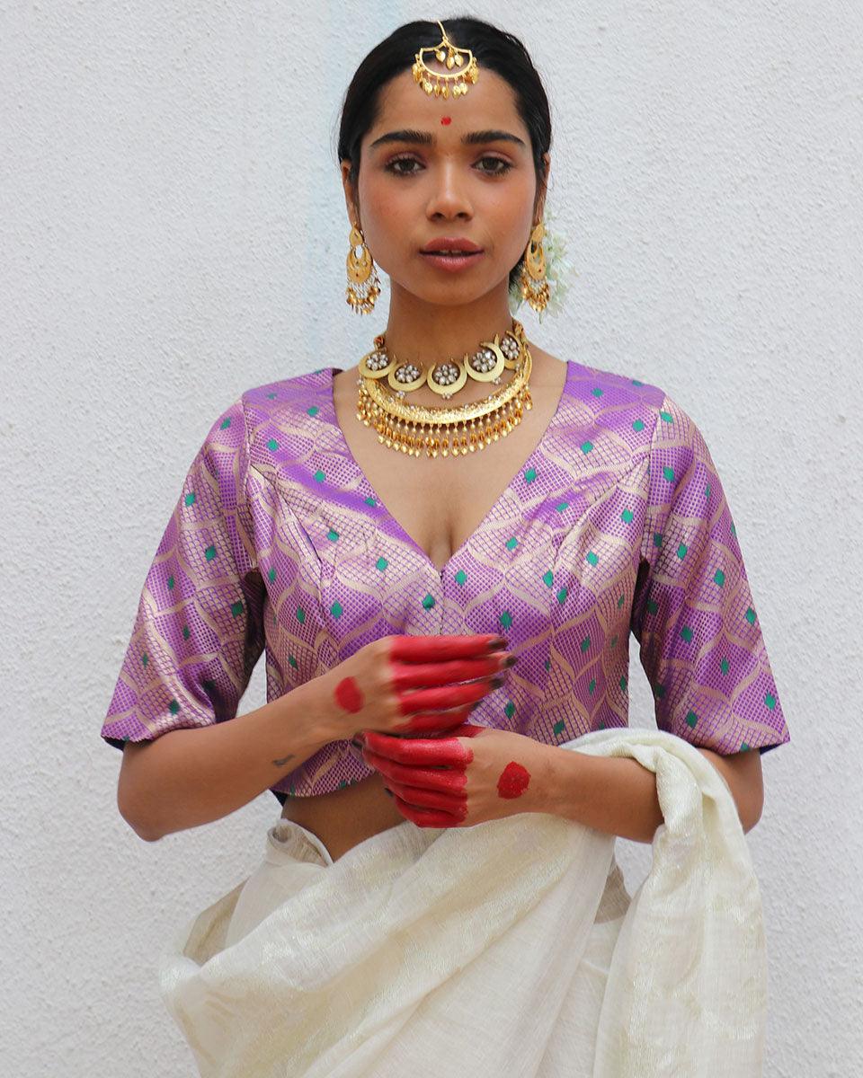Jenive Purple Brocade Blouse - Image 4