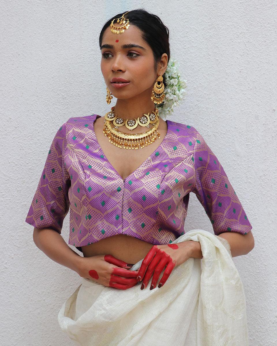 Jenive Purple Brocade Blouse - Image 5