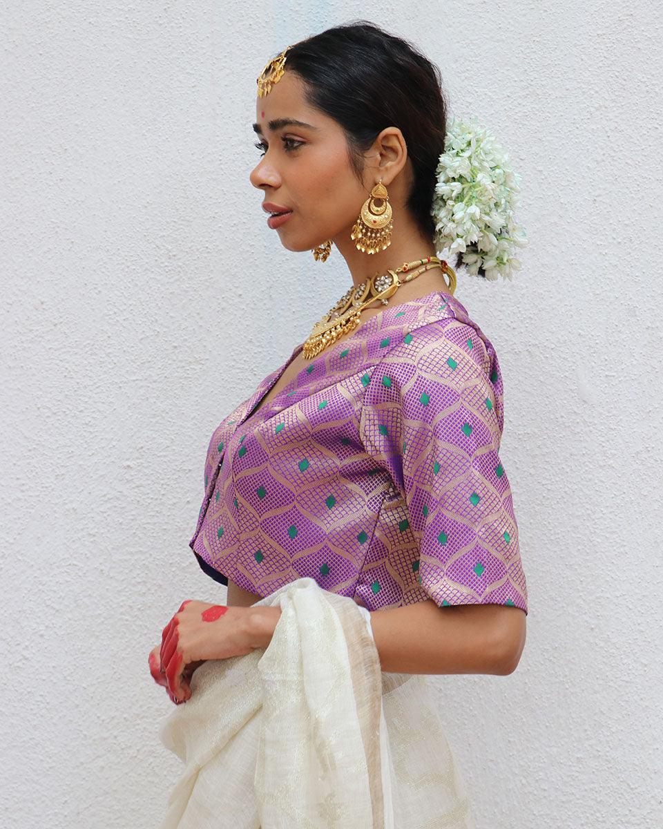 Jenive Purple Brocade Blouse - Image 6