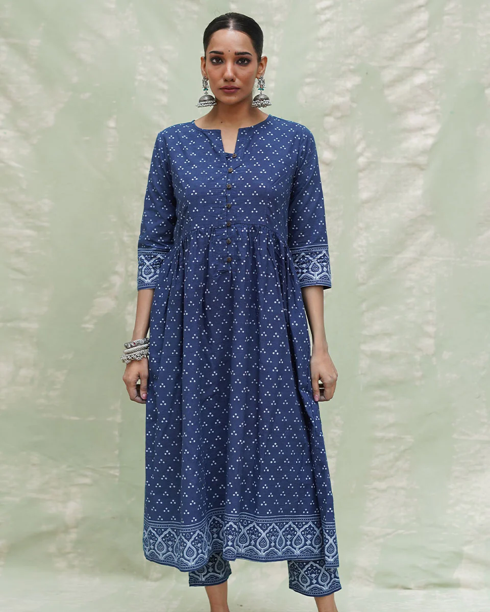 Jogi Blue Handblock Print Cotton Kurta Set - INDI