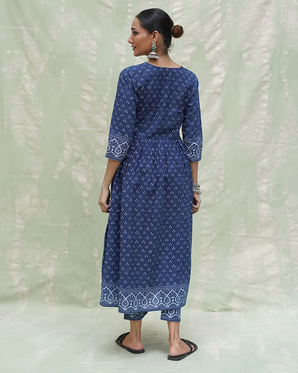 Jogi Blue Handblock Print Cotton Kurta Set - INDI - Image 5
