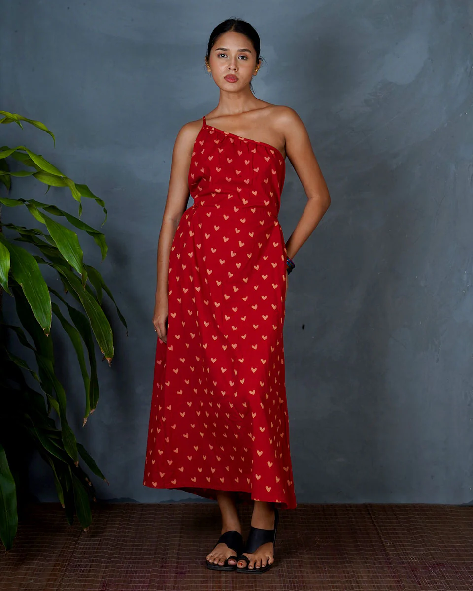 Jyoti Red Hand Block Printed Cotton Dress-MYA - Image 2