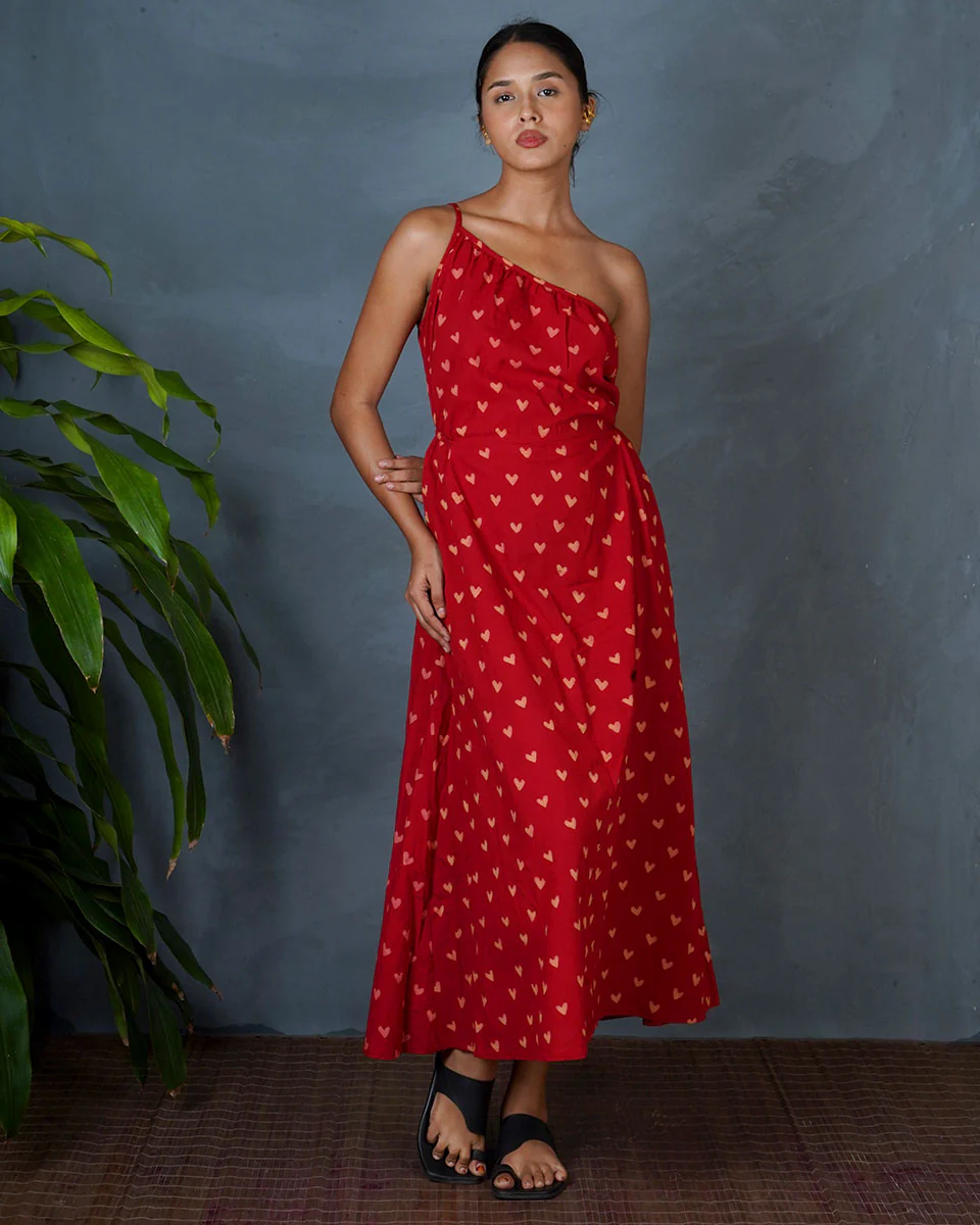 Jyoti Red Hand Block Printed Cotton Dress-MYA - Image 4