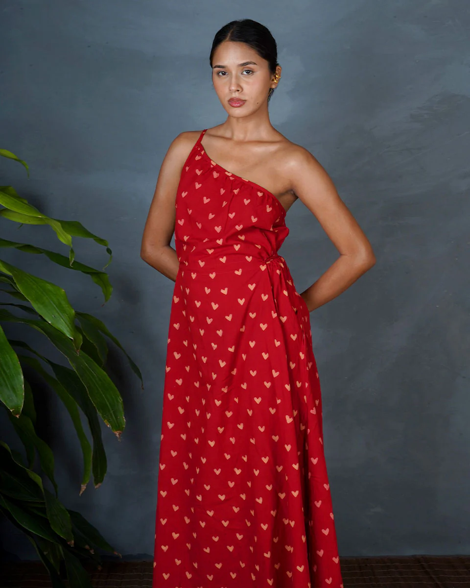 Jyoti Red Hand Block Printed Cotton Dress-MYA - Image 5