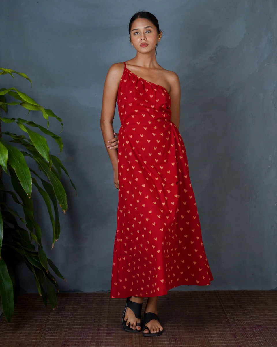 Jyoti Red Hand Block Printed Cotton Dress-MYA - Image 6