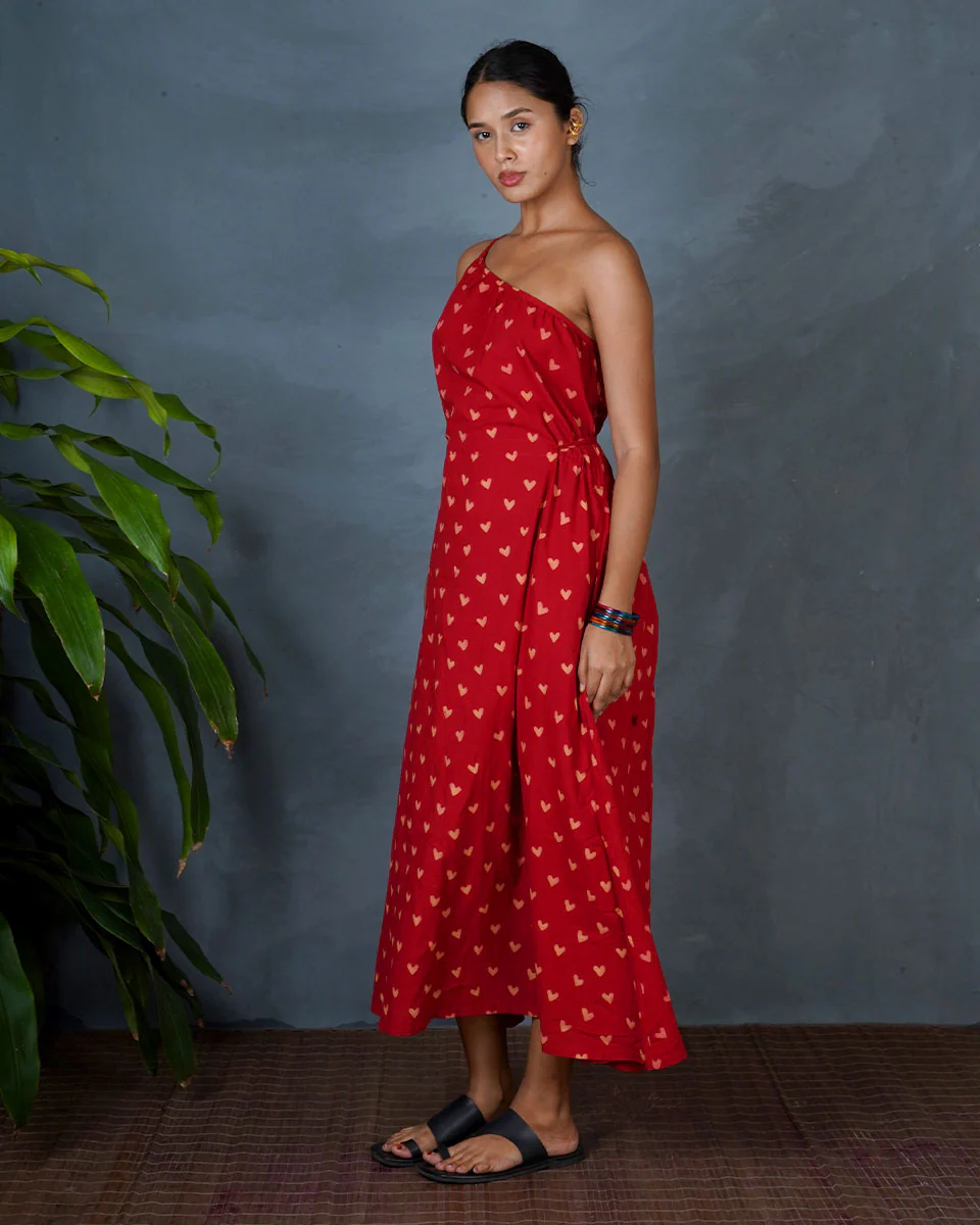 Jyoti Red Hand Block Printed Cotton Dress-MYA - Image 7