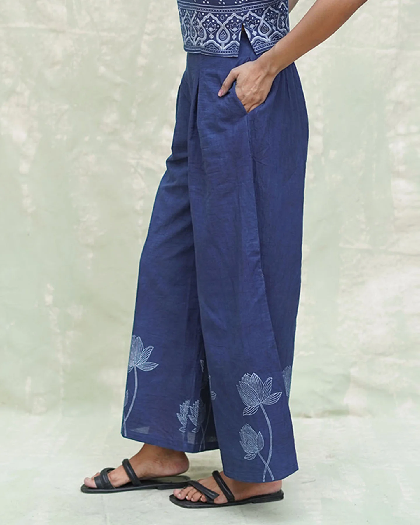 Kalashri Blue Handblock Print Cotton Pant - INDI - Image 3