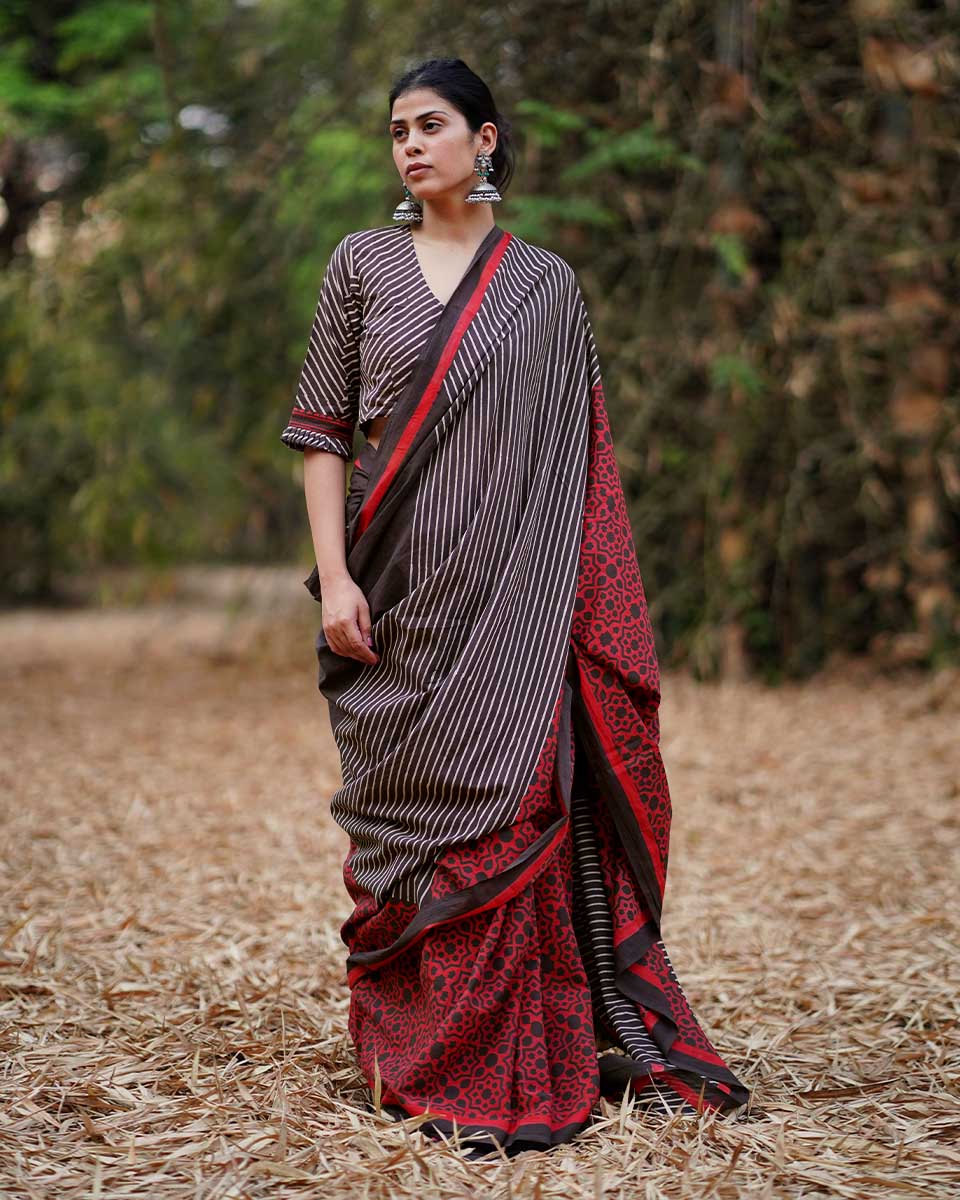 Kaliyon Ka Chaman Brown Block Printed Cotton Blouse - WW - Image 3
