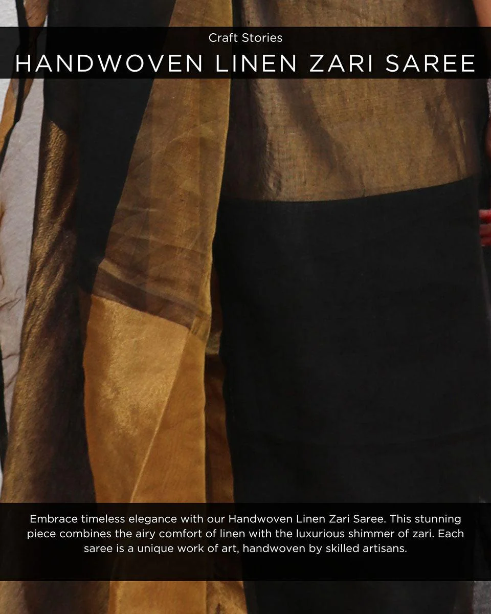 Kalyani Handwoven Linen Zari Saree - Image 3