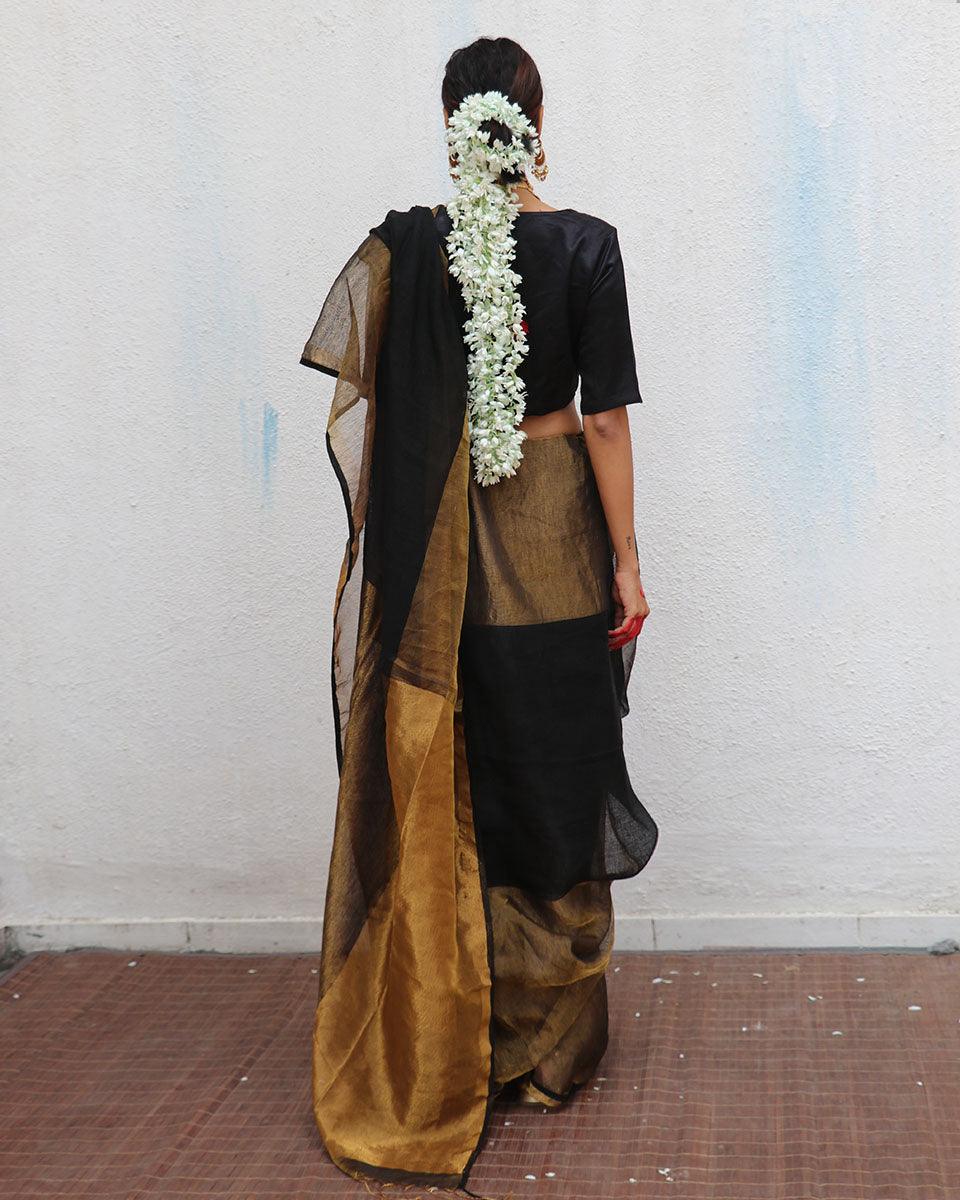 Kalyani Handwoven Linen Zari Saree - Image 6