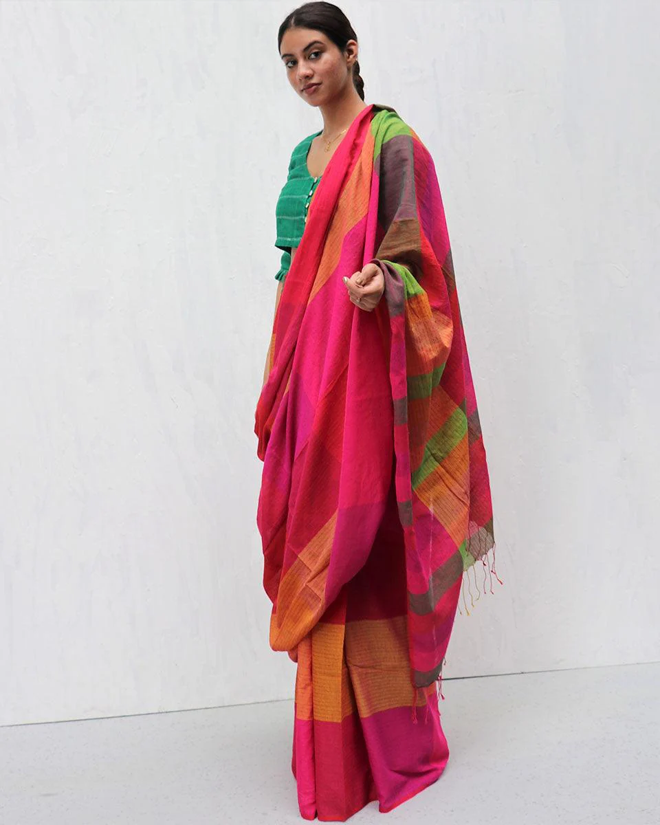 Kavin Handwoven Cotton Saree-Madras - Image 4