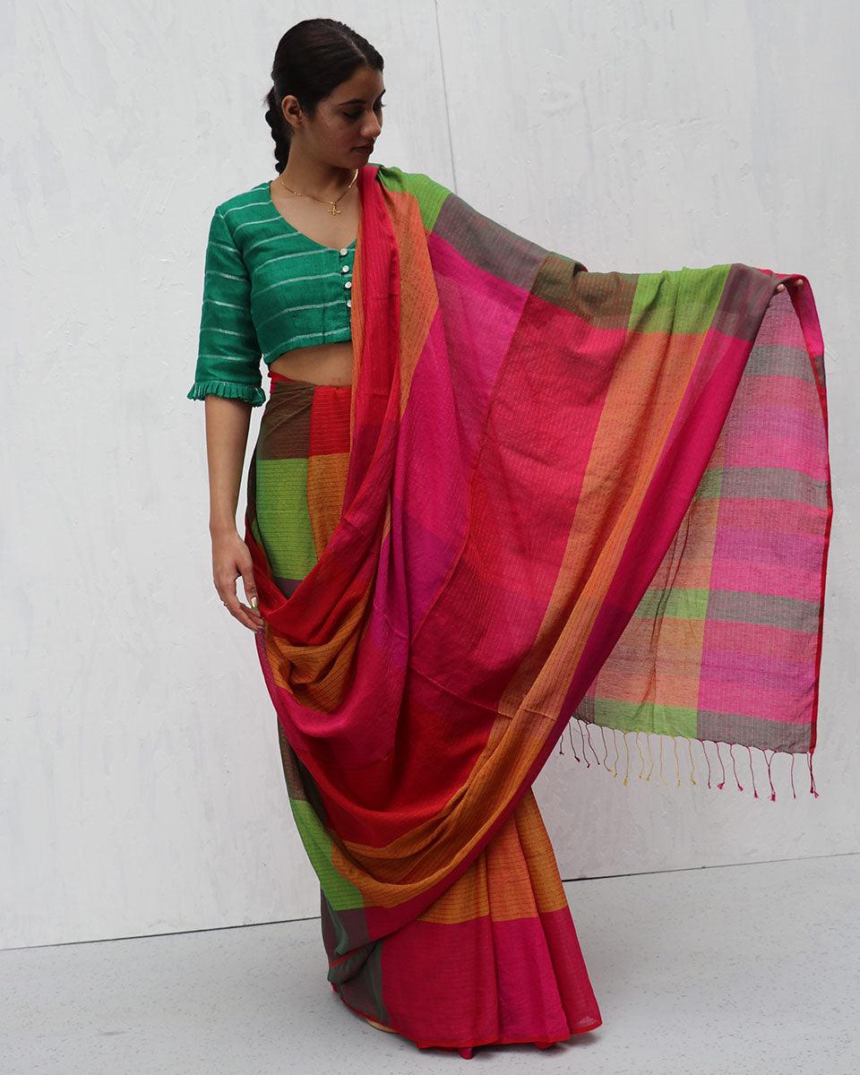 Kavin Handwoven Cotton Saree-Madras - Image 5