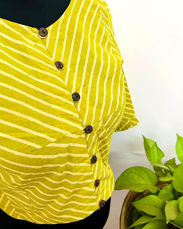 Kesarika Yellow Handblock Print Cotton Blouse - Noor - Image 2