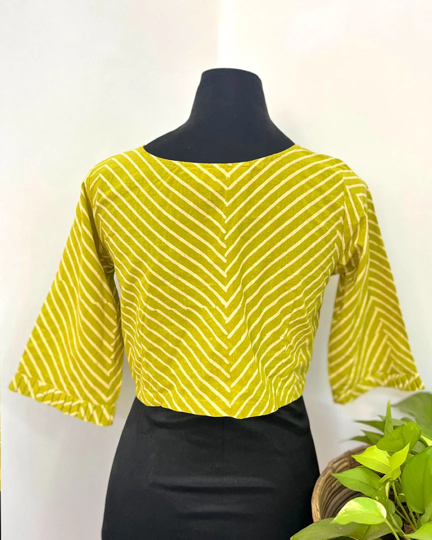 Kesarika Yellow Handblock Print Cotton Blouse - Noor - Image 3