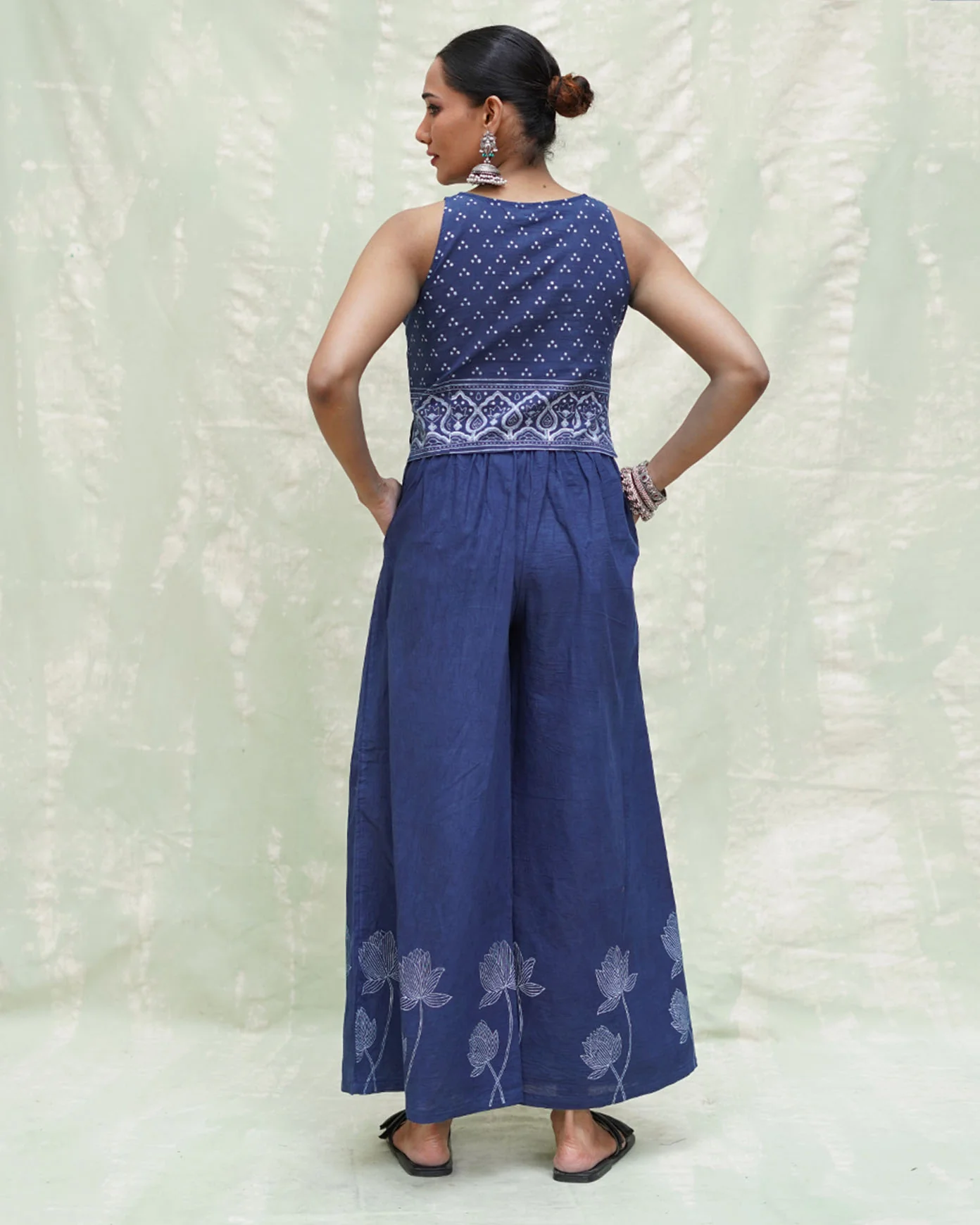 Khamaj Blue Handblock Print Cotton Blouse - INDI - Image 3