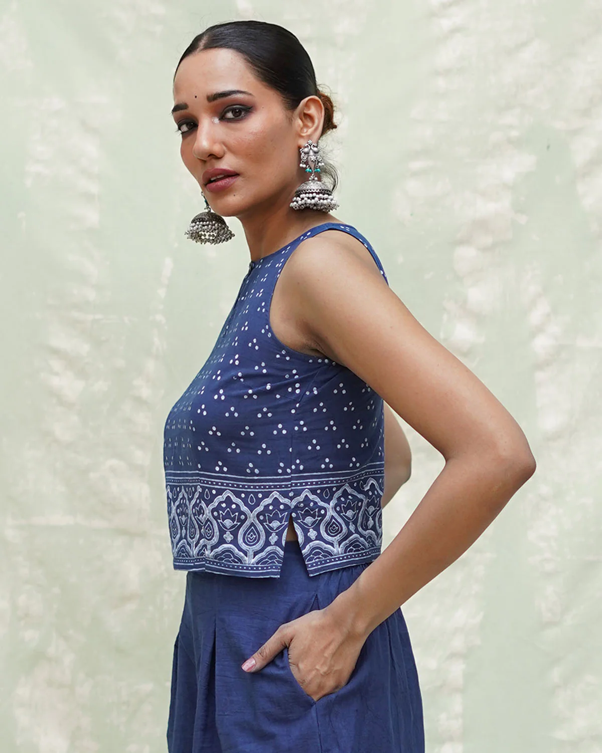 Khamaj Blue Handblock Print Cotton Blouse - INDI - Image 5