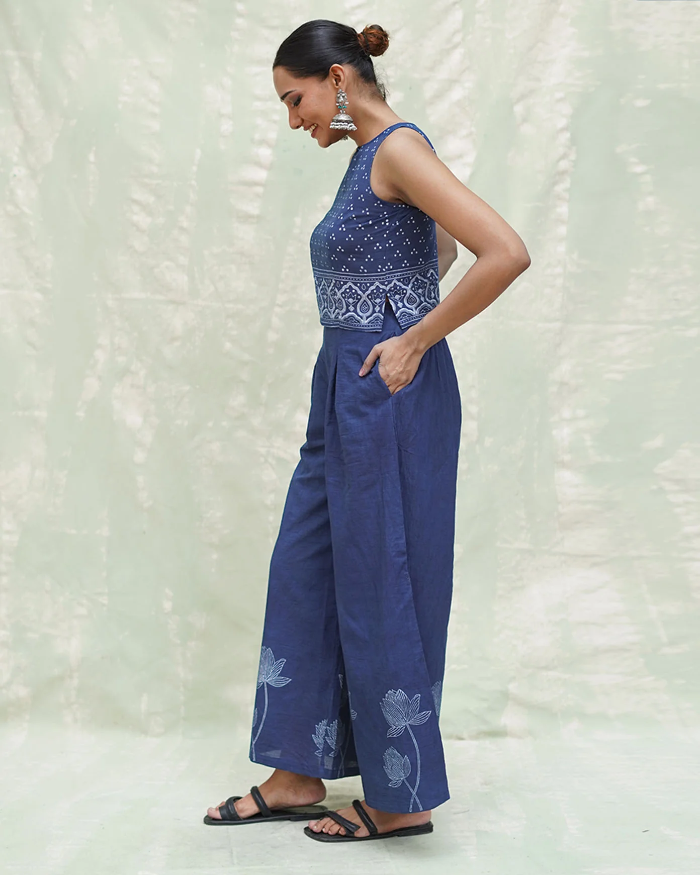 Khamaj Blue Handblock Print Cotton Blouse - INDI - Image 7