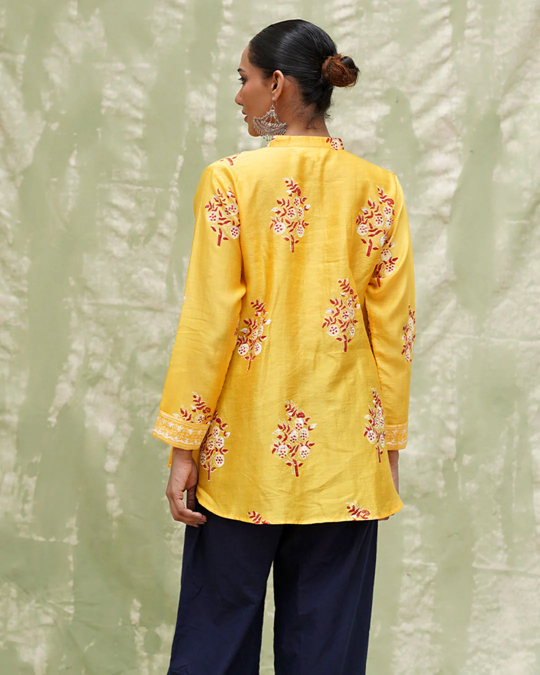 Kiran Si Tu Yellow Handblock Printed Chanderi Silk Kurti - CHD - Image 3